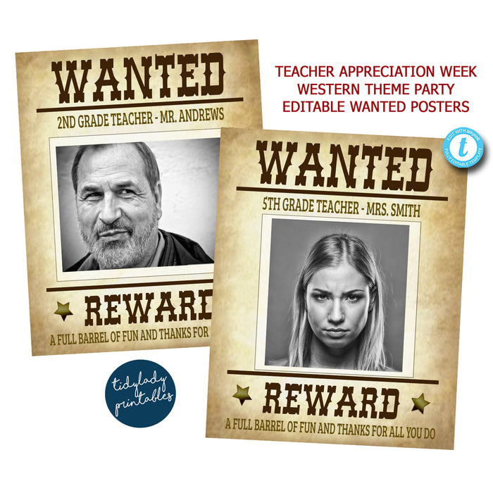 Wild West Wanted Reward Poster, Western Theme Teacher Staff Appreciation Week Printable Template