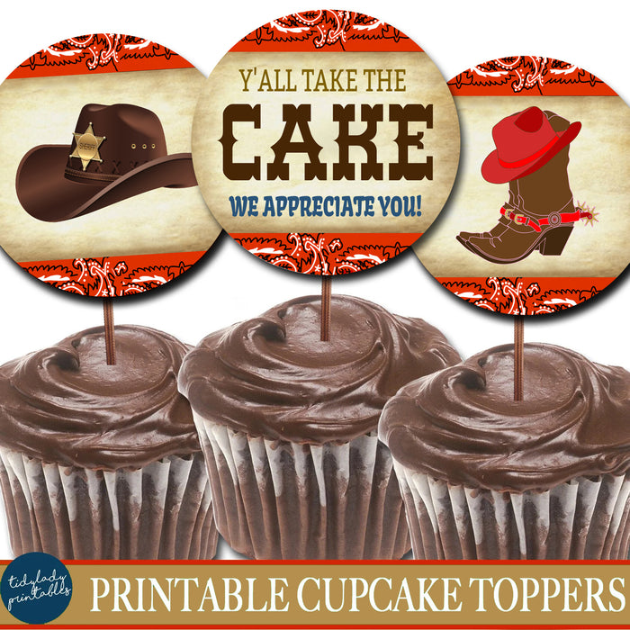 Western Theme Teacher Appreciation Printable Cupcake Toppers