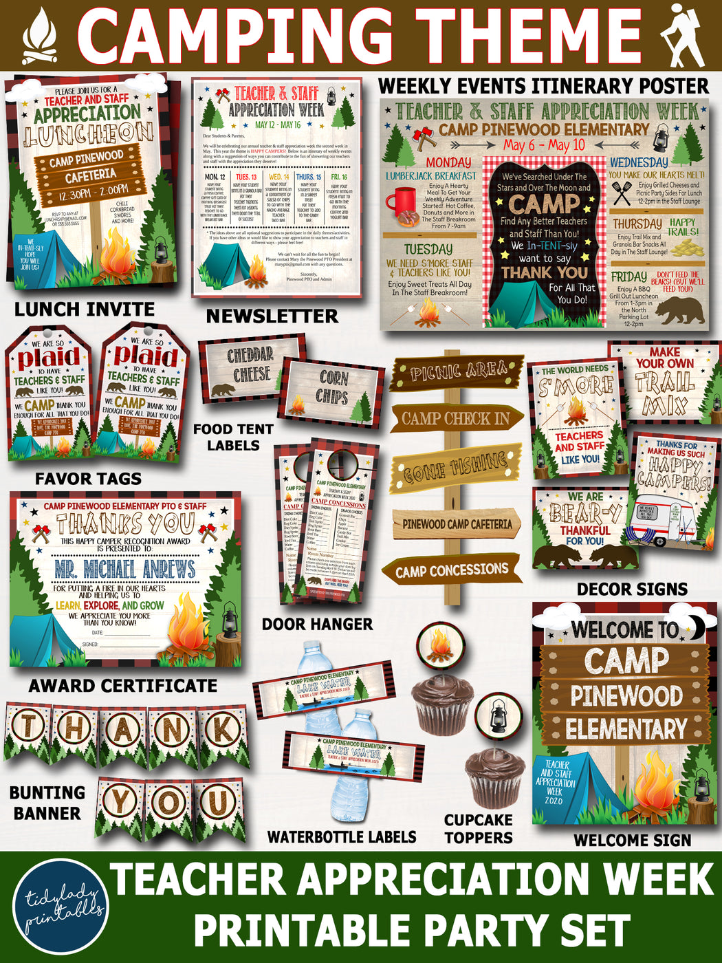 Camp Theme Teacher Appreciation Week Printable Party Set — TidyLady ...