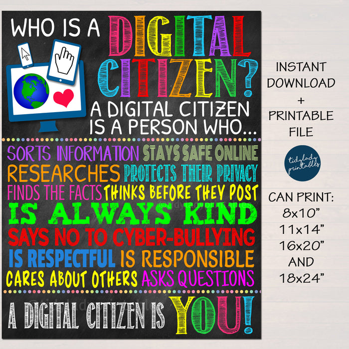 I Am A Digital Citizen Computer Lab Classroom Printable Poster