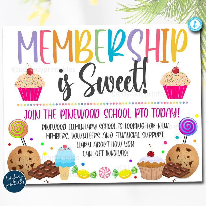 School Pto/Pta Volunteer Recruitment Candy Sweet Bake Sale Fundraising Poster Template