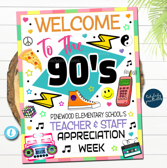 Totally 80s 90s Theme Teacher Appreciation Week Printable Party Set