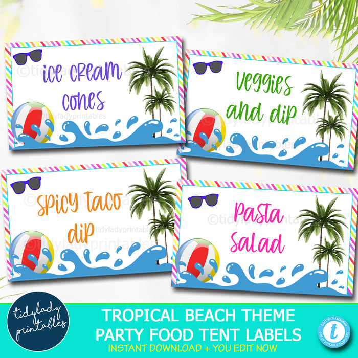 Tropical Beach Theme Printable Food Tent Labels