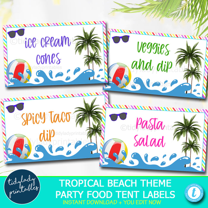 Tropical Beach Party Food Tent Label | TidyLady Printables