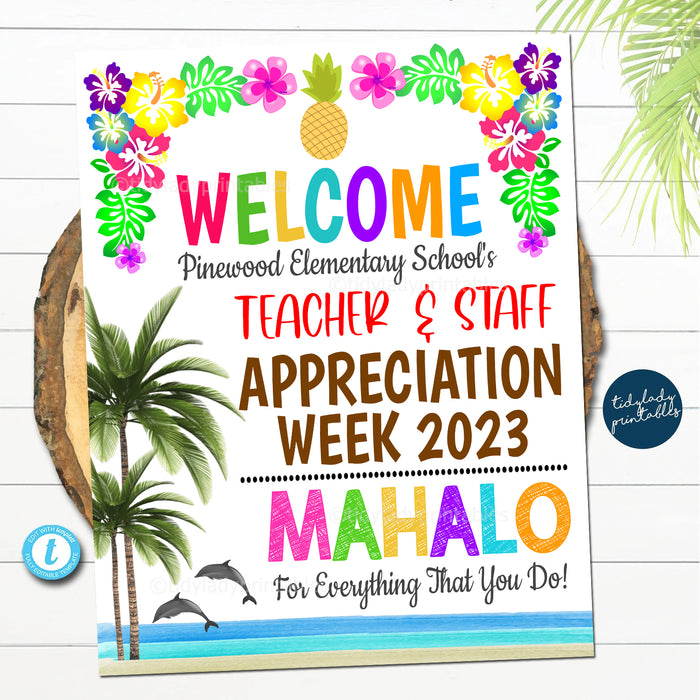 Tropical Beach Theme Teacher Appreciation Week Printable Welcome Sign