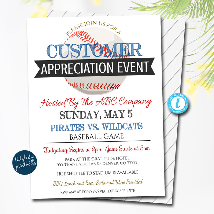 Baseball Customer Appreciation Invitation, Client Outing, It's Game Time Thank You Event, Small Business Grateful For You Invite, EDITABLE