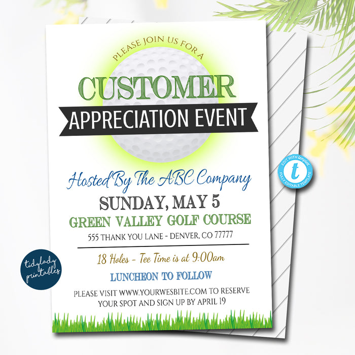 Golf Customer Appreciation Invitation, Client Outing Thank You Event, Small Business Grateful For You Invite, EDITABLE