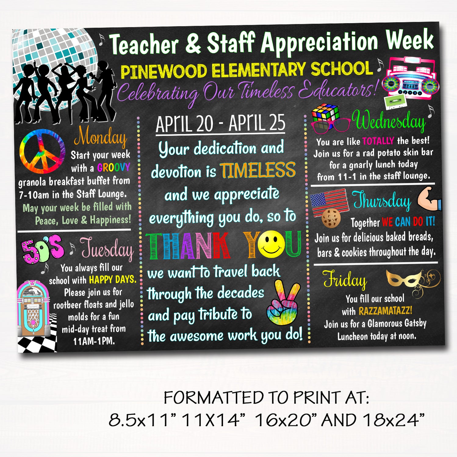 Decades Theme Teacher Appreciation Week Event Printable — TidyLady ...