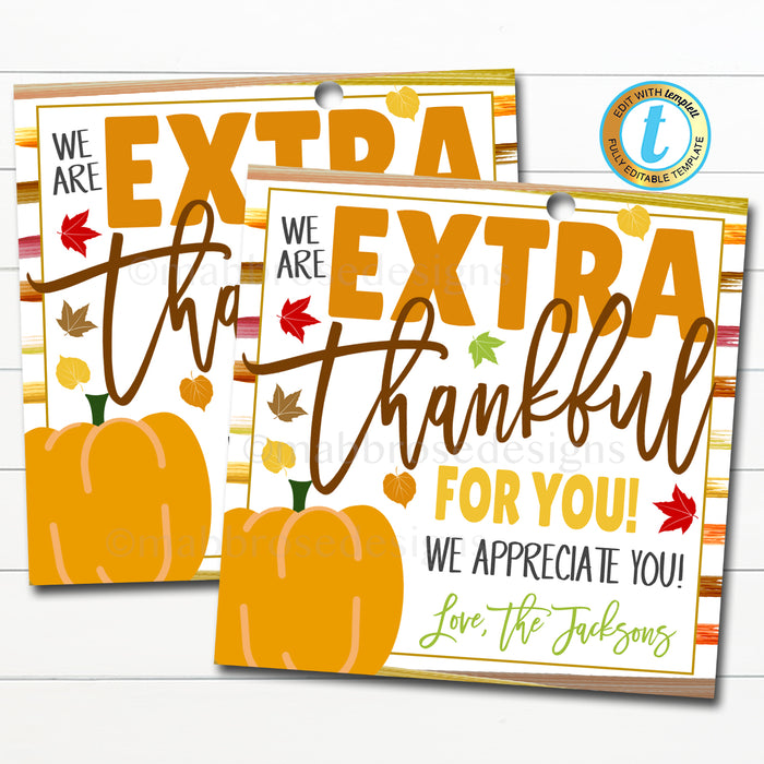 Thank You Gift Tags, Teacher Staff Employee Nurse Volunteer Staff Appreciation Week, Extra Thankful, School pto pta DIY Editable Template