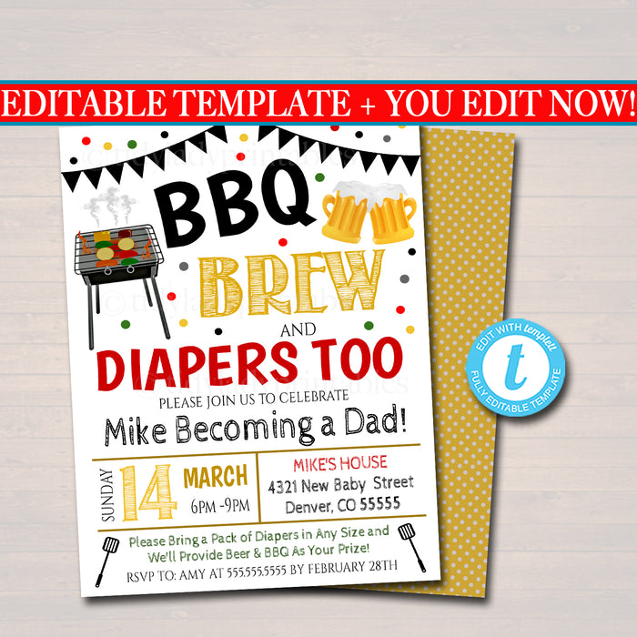 BBQ and Beer Baby Shower Invitation - Editable Template