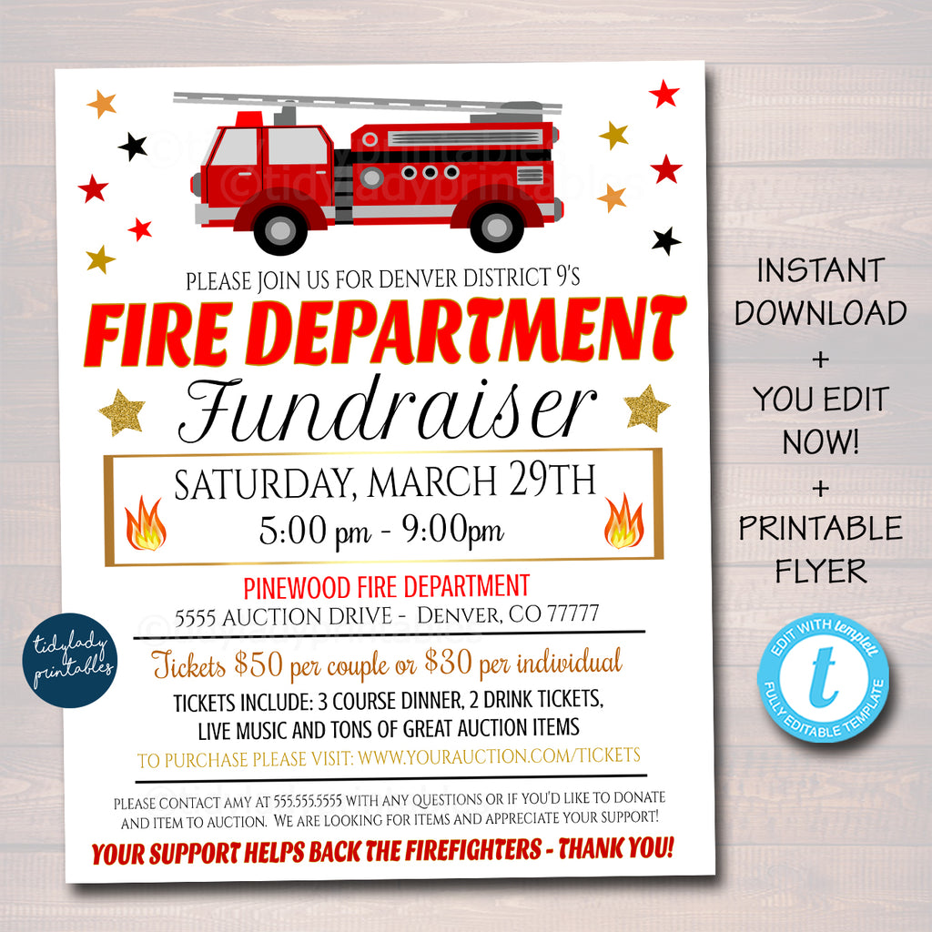 Firefighter Fundraiser Flyer Template | TidyLady Printables