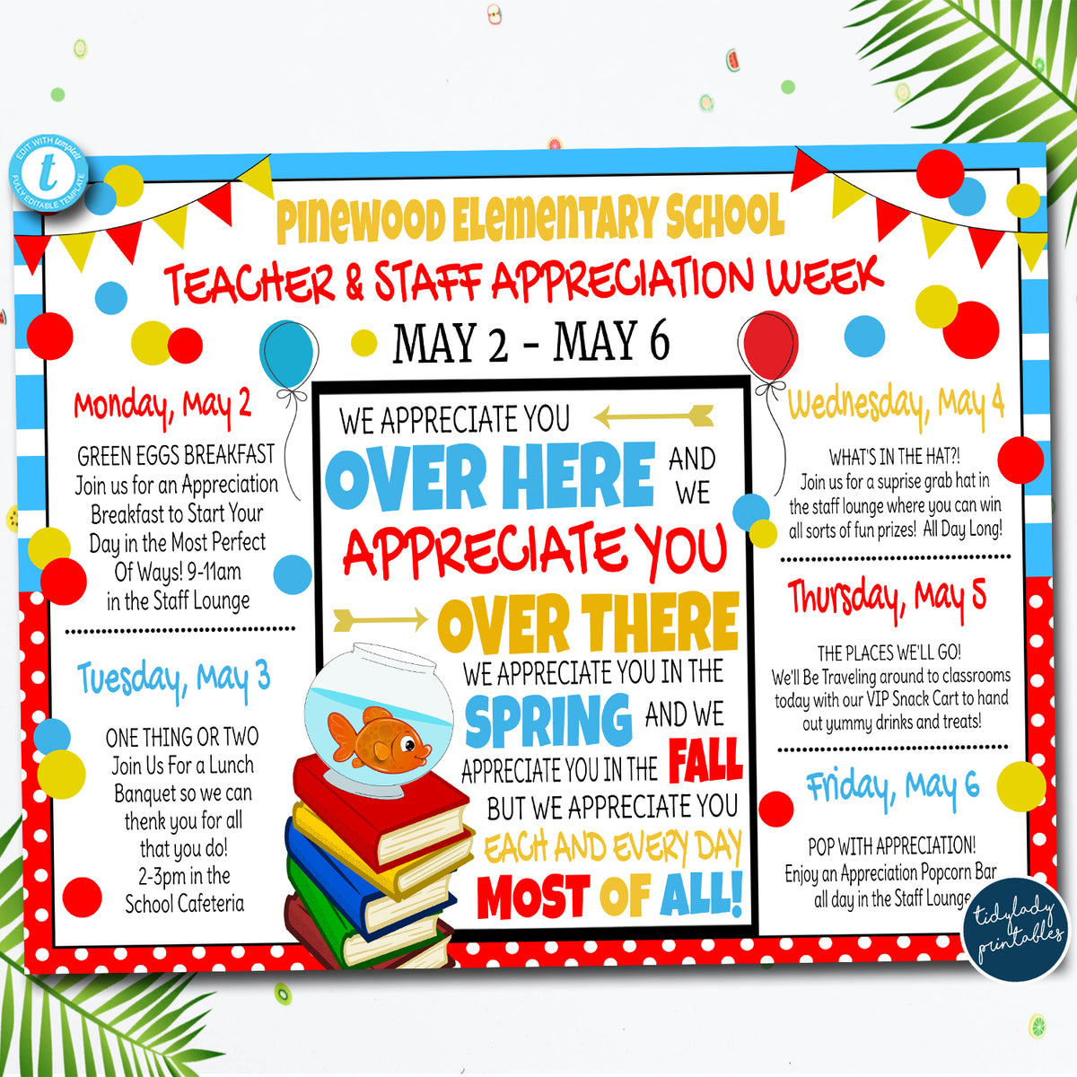 Reading Story Book Theme Teacher Appreciation Week Itinerary — TidyLady ...