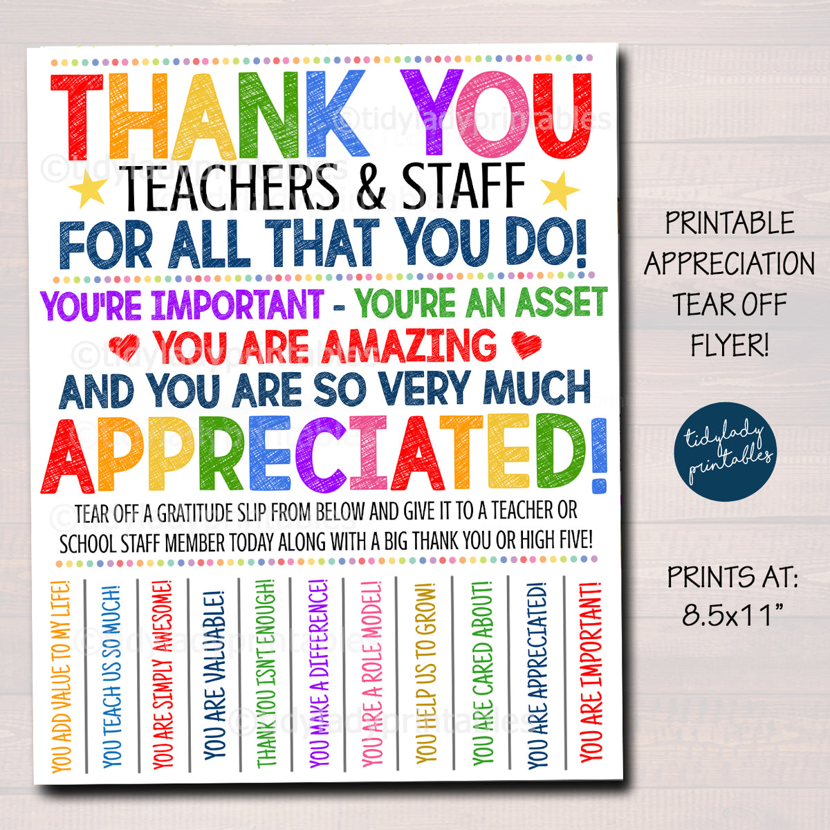 Teacher Appreciation Week Printable Tear Off Thank You Flyer — TidyLady ...