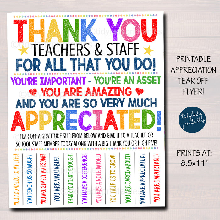 Teacher Appreciation Thank You Gratitude Slips Tear Off Flyer