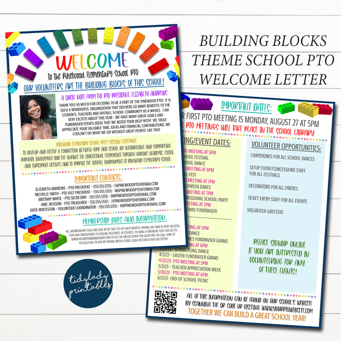Building Blocks Theme School Pto/Pta Membership Recruitment Welcome Letter Template