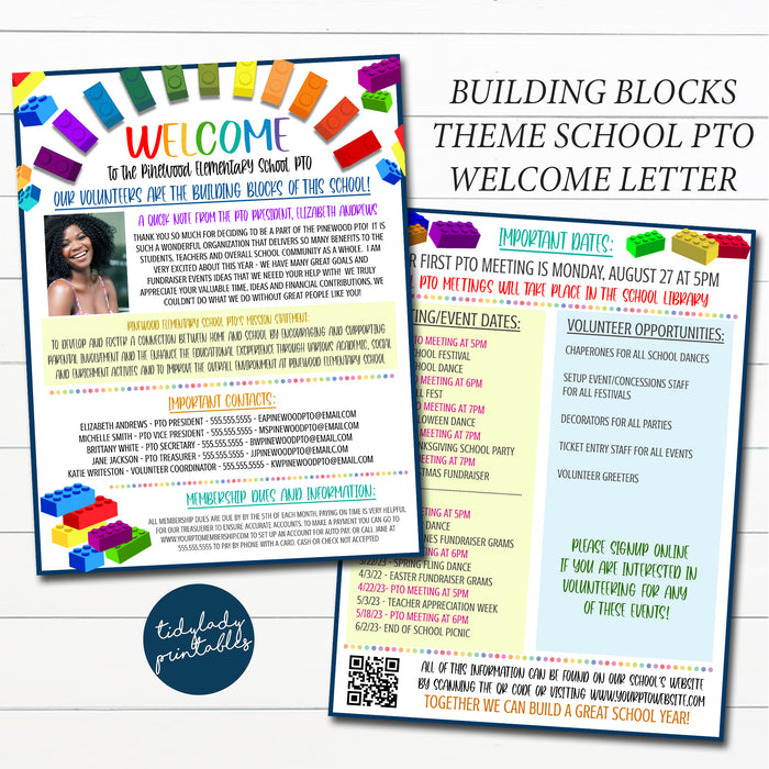 School Pto Pta Building Blocks Membership Welcome Letter