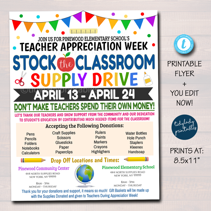 Stock The Classroom Teacher Appreciation Week Fundraiser Flyer