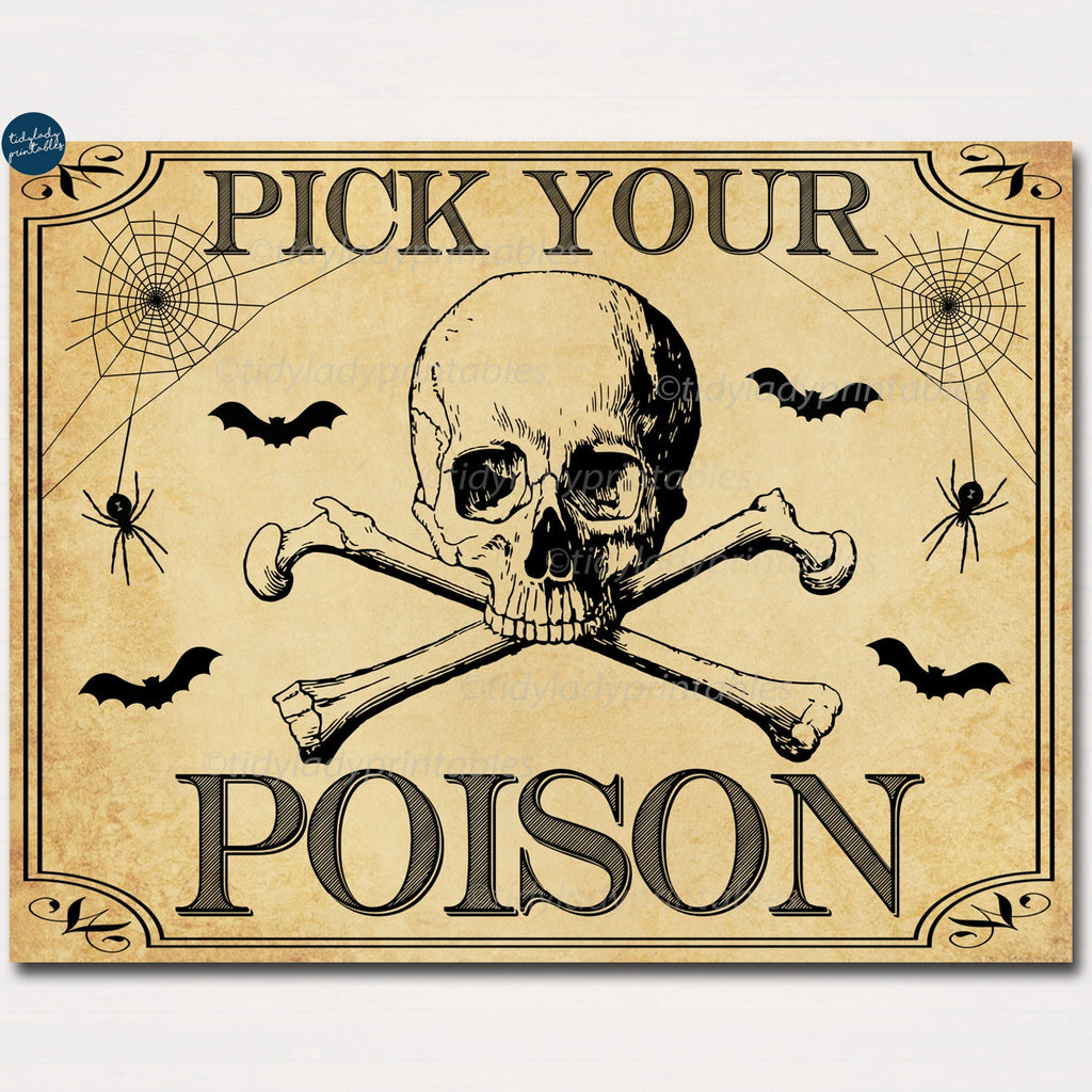 Printable Halloween Drink Bar Sign | Pick Your Poison — TidyLady Printables printable-halloween-drink-bar-sign-pick-your-poison-tidylady-printables