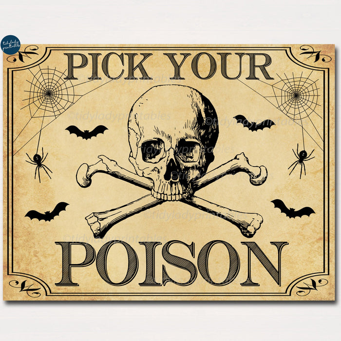 Printable Halloween Sign, Drink Bar Sign, Pick Your Poison, Halloween Bar Decor, Printable Halloween Wedding Sign, Potion, INSTANT DOWNLOAD