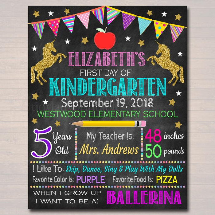 Unicorn First Day Of School Sign - Personalized Printable DIY Template