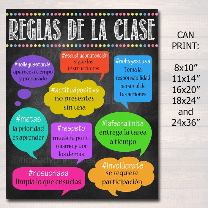Hashtag Spanish Classroom Rules Poster - Reglas De La Clase