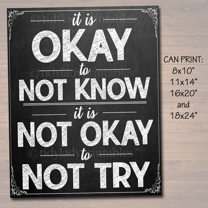 It's Okay to Not Know But Not Okay to Not Try Classroom Poster