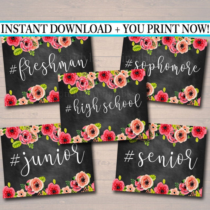Floral Hashtag High School First Day of School Signs