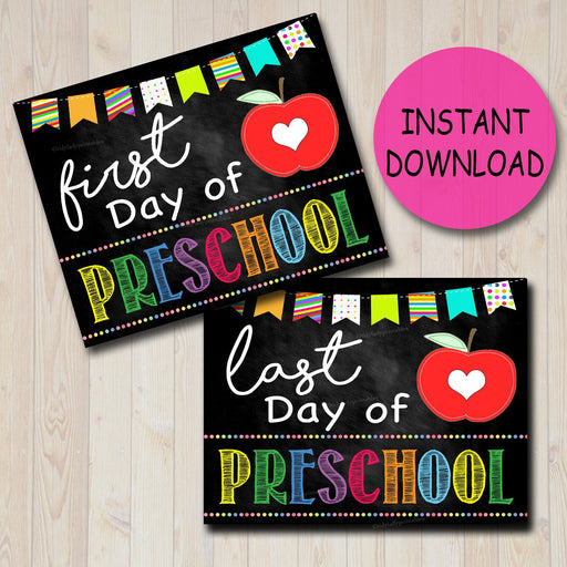 Back to School Photo Prop, First/Last Day of School Chalkboard Milestone Signs, PRESCHOOL, 1st Day of School Printable, INSTANT DOWNLOAD