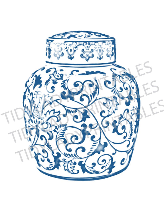 Blue and White Ginger Jar Digital Art Print, INSTANT DOWNLOAD, Blue and White Chinoiserie Vases Set of 4
