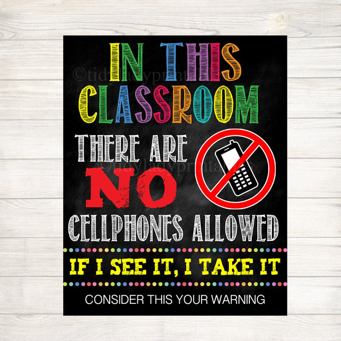 No Cellphones Allowed School Poster, Classroom Decor, Classroom Management INSTANT DOWNLOAD, Classroom Poster, no phones sign, No Phone Zone