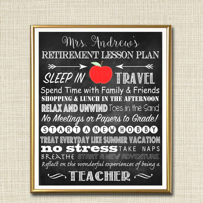Teacher Retirement Gift, Chalkboard Printable Teacher Poster Sign, Retirement Gift, Teacher Lesson Plan, Teacher Appreciation Gifts