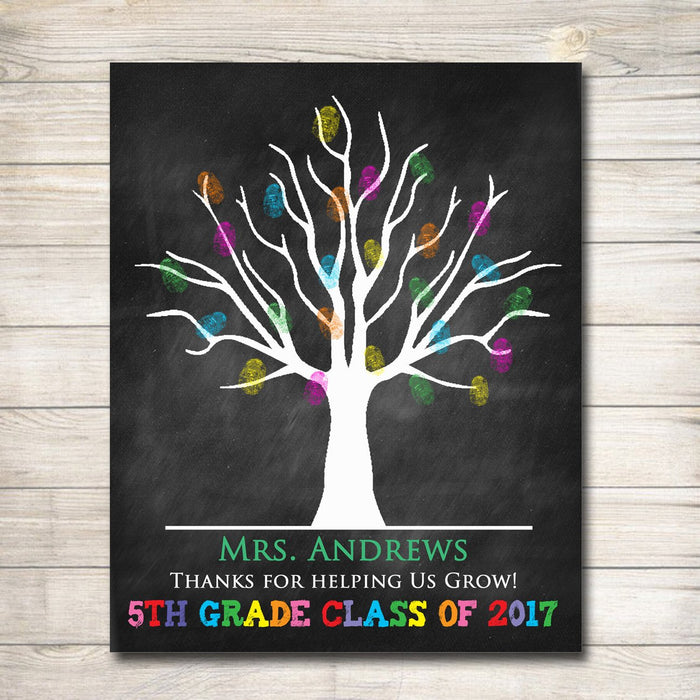 Teacher Gift Chalkboard Printable Class Thumbprint Art, Teacher Thumbprint Tree Poster Teacher Appreciation Week Teacher Class Gift