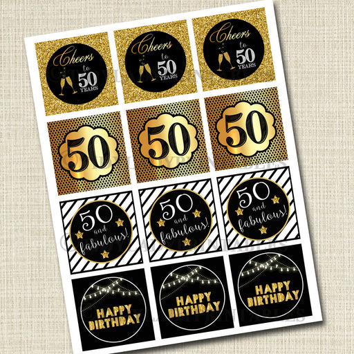 50th Birthday Cupcake Toppers PRINTABLE Cheers to Fifty Years, Cupcake Decoration 50th Birthday Cake Decor 50th Party Decor INSTANT DOWNLOAD