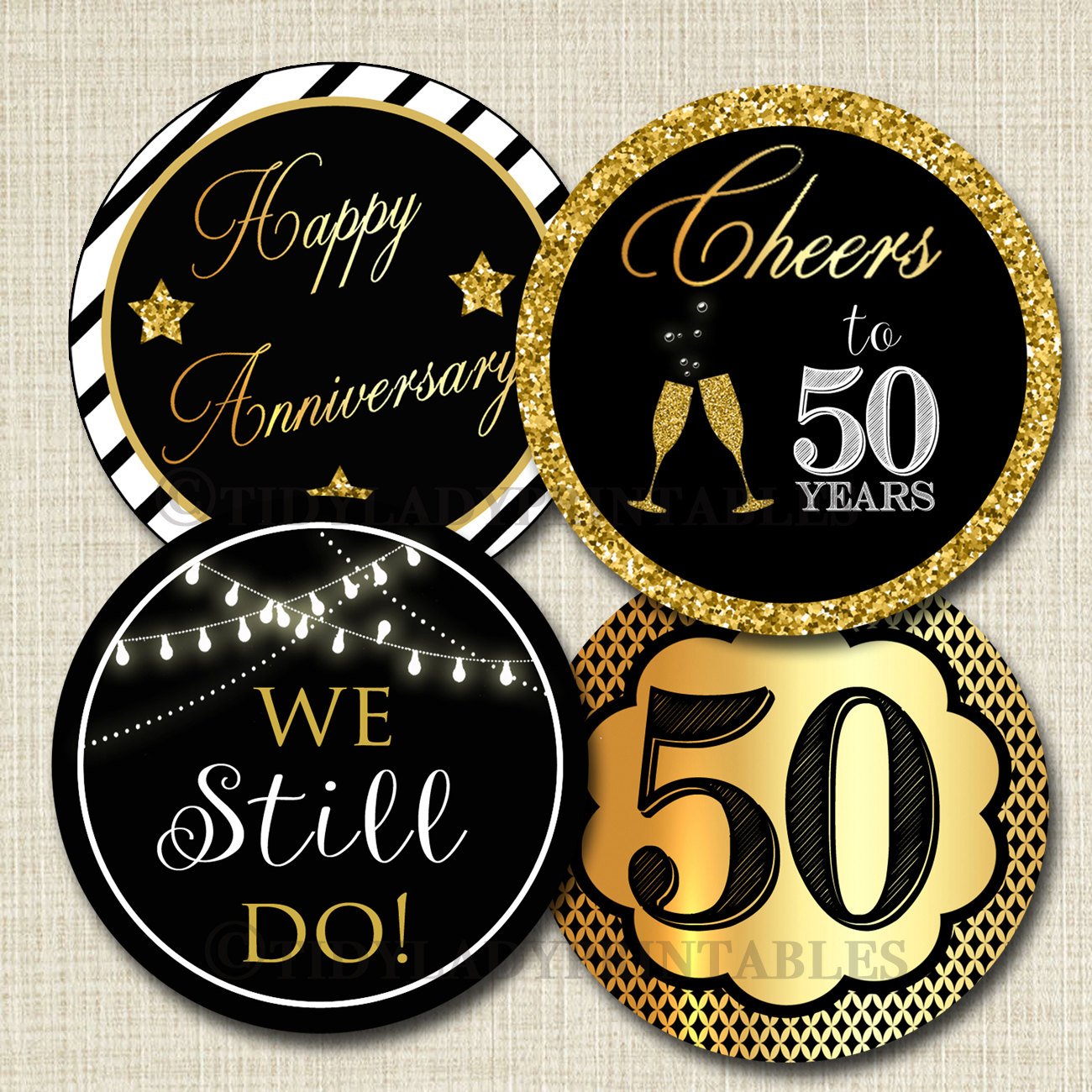 50th Anniversary Cupcake Toppers | TidyLady Printables for Free Printable Bridal Shower Cupcake Toppers Printables