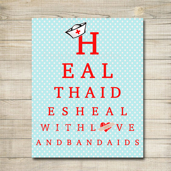 Health Aide Office Decor, School Health Aide Poster, Nurse Decor,  INSTANT DOWNLOAD, Health Room Art, Doctor Office Decor, Love and Bandaids