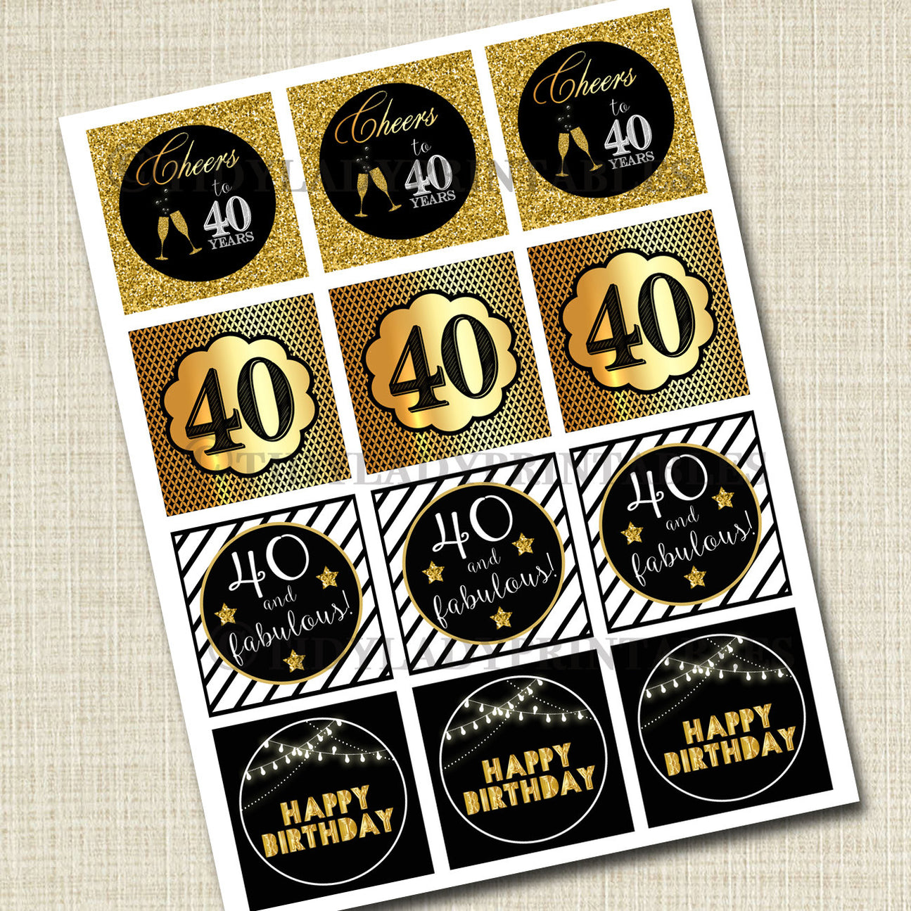 40th Birthday Cupcake Toppers | TidyLady Printables