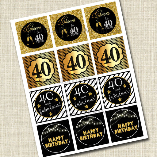 40th Birthday Cupcake Toppers PRINTABLE Cheers to Forty Years, Cupcake Decoration 40th Birthday Cake Decor 40th Party Decor INSTANT DOWNLOAD