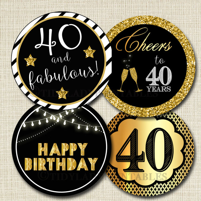 40th Birthday Cupcake Toppers PRINTABLE Cheers to Forty Years, Cupcake Decoration 40th Birthday Cake Decor 40th Party Decor INSTANT DOWNLOAD