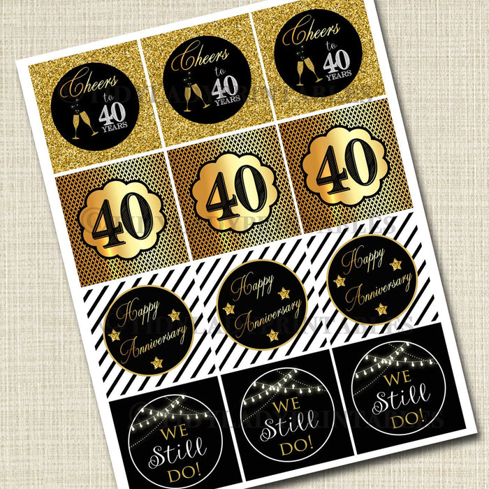 40th Anniversary Cupcake Toppers PRINTABLE Cheers to Forty Years, Cupcake Decoration 40th Anniversary Cake 40th Party Decor INSTANT DOWNLOAD