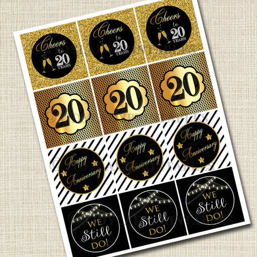 20th Anniversary Cupcake Toppers PRINTABLE Cheers to Twenty Years Cupcake Decoration 20th Anniversary Cake 20th Party Decor INSTANT DOWNLOAD