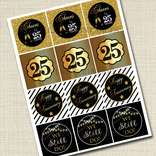 25th Anniversary Cupcake Toppers PRINTABLE Cheers to Twenty Five Years Cupcake Decoration 25th Anniversary 25th Party Decor INSTANT DOWNLOAD