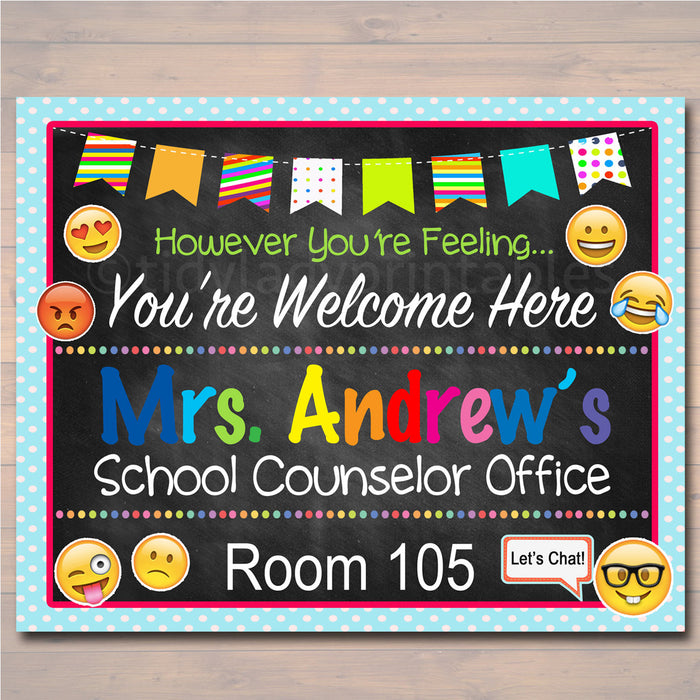 School Counselor Emoji Door Sign - Editable Template