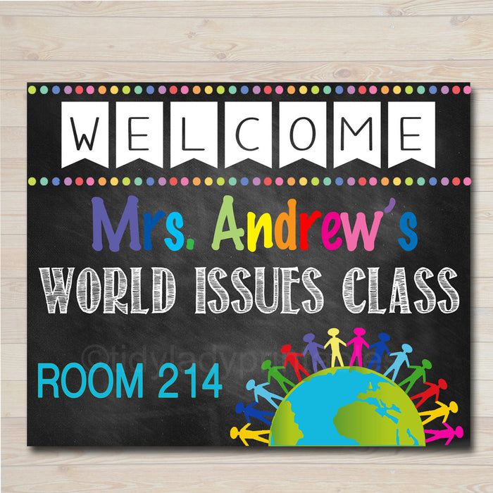 Social Studies Teacher Classroom Door Sign - Editable DIY Template