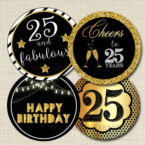 25th Birthday Cupcake Toppers PRINTABLE Cheers to Twenty Five Years Cupcake Decoration 25th Birthday 25th Party Decor INSTANT DOWNLOAD