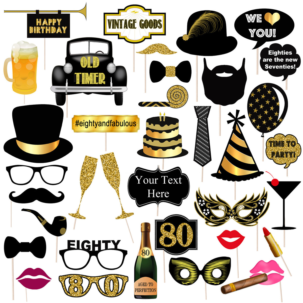 EDITABLE 80th Birthday Party Photobooth Props — TidyLady Printables