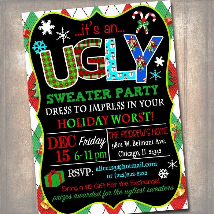 Ugly Sweater Party Invitation, Christmas Party Invitation, Holiday Worst Invite Adult Christmas Party, Holiday Ugly Sweater Invite