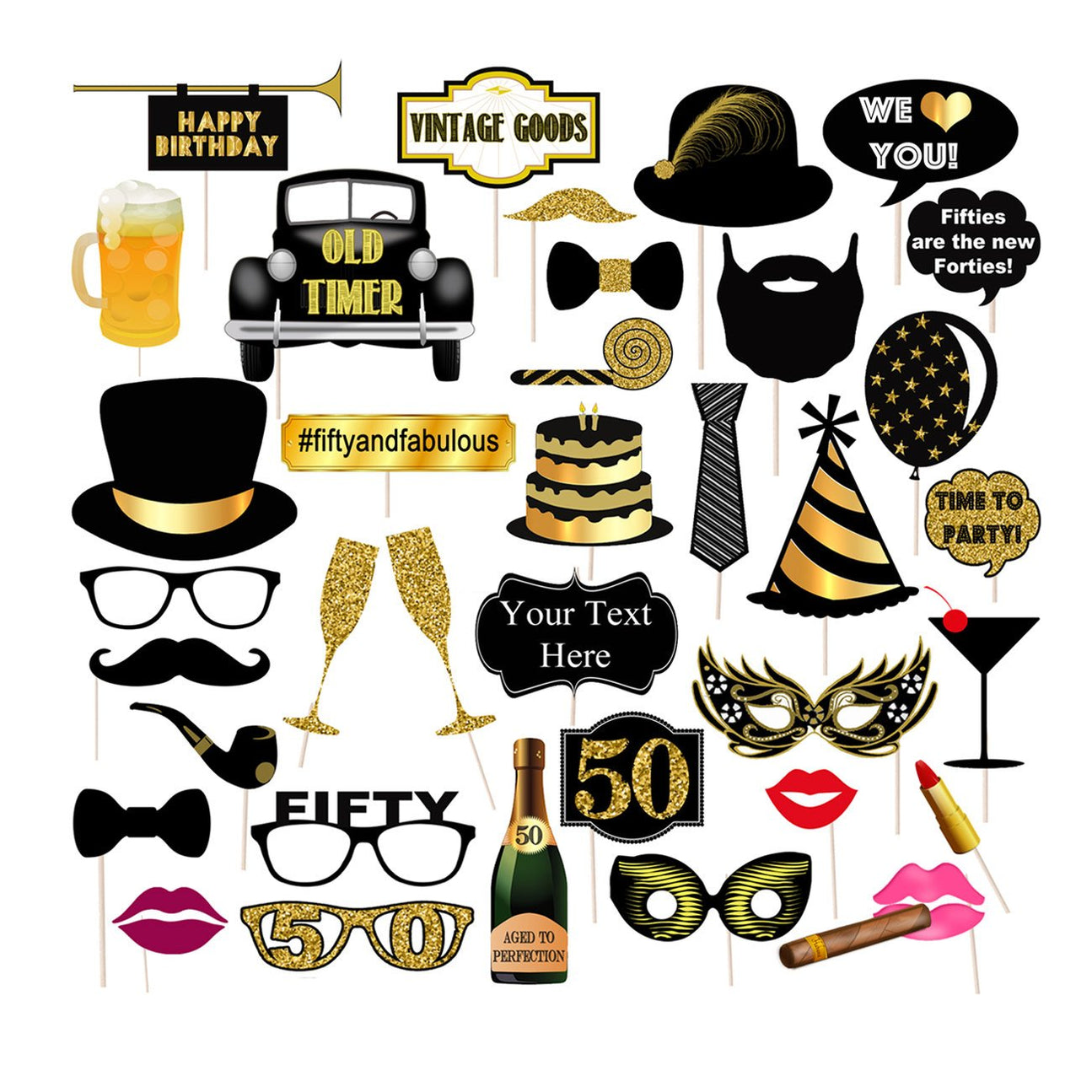 50th Birthday Party Photo Booth Props | TidyLady Printables