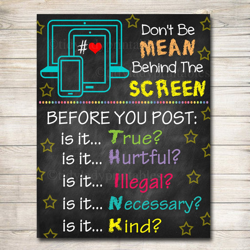 Anti Cyber Bully Poster Classroom Decor Counselor Office Poster, Computers Class Sign Educational Classroom Decorations, Computer Lab Poster
