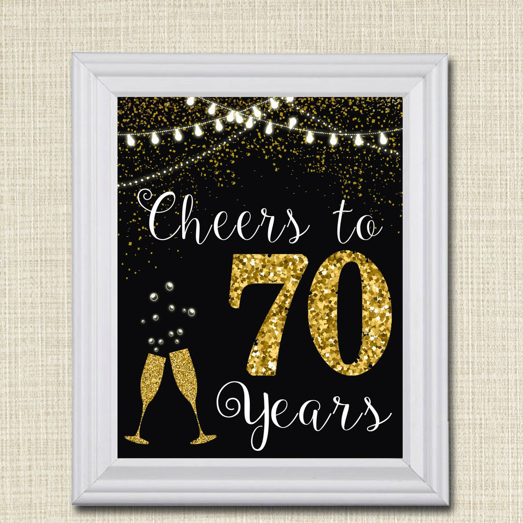 Geburtstags-Banner 'Cheers To 70 Years' – Vorgefädelt, Gold-glitzernd, Buchstaben 14 Cm Hoch