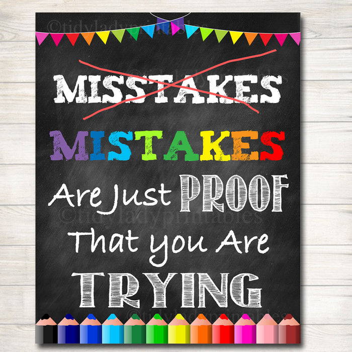 Classroom Decor, Mistakes Are Proof You're Trying Poster, Counselor Office Poster, Social Work Office Art, Educational Motivational Poster